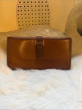 Hermes Brown Leather Wallet with Gold Hardware
